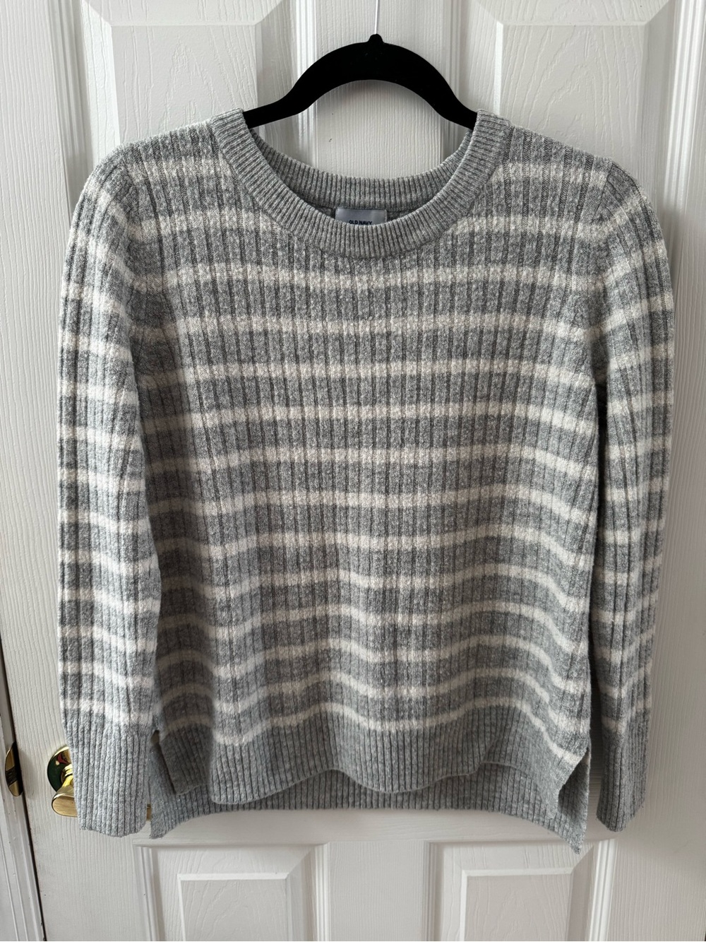 Old Navy Gray & Cream Striped Crewneck Sweater